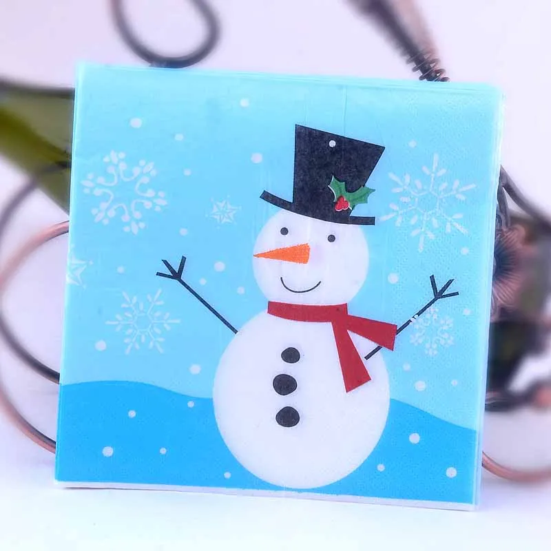 Christmas Snowman Print Napkins Snowflake Blue Face Napkins Holiday Banquet Placemat Paper Mouth Cloth 20pcs/pac 2-Ply 33*33cm