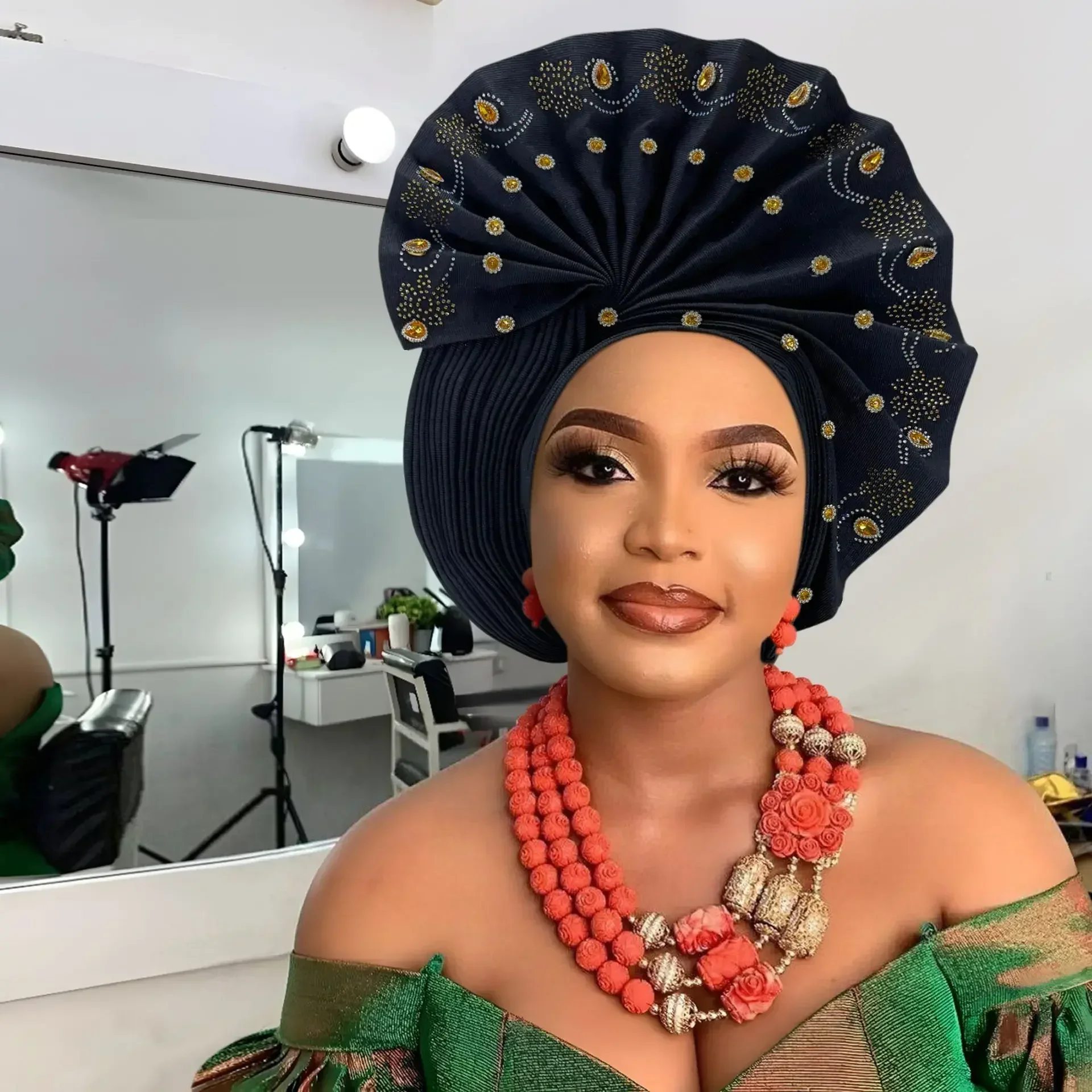 

Головной убор Gele, готовые африканские повязки на голову для женщин, тюрбан Femme Gelee, нигерийский капот Aso Oke, женский головной убор с бриллиантами 2025