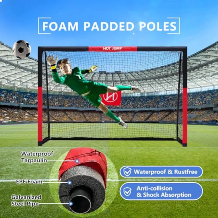 Backyard Soccer Goal 10x6.5ft Metal with Zipper Design Weatherproof Foam Padded Posts Easy Assembly Suitable