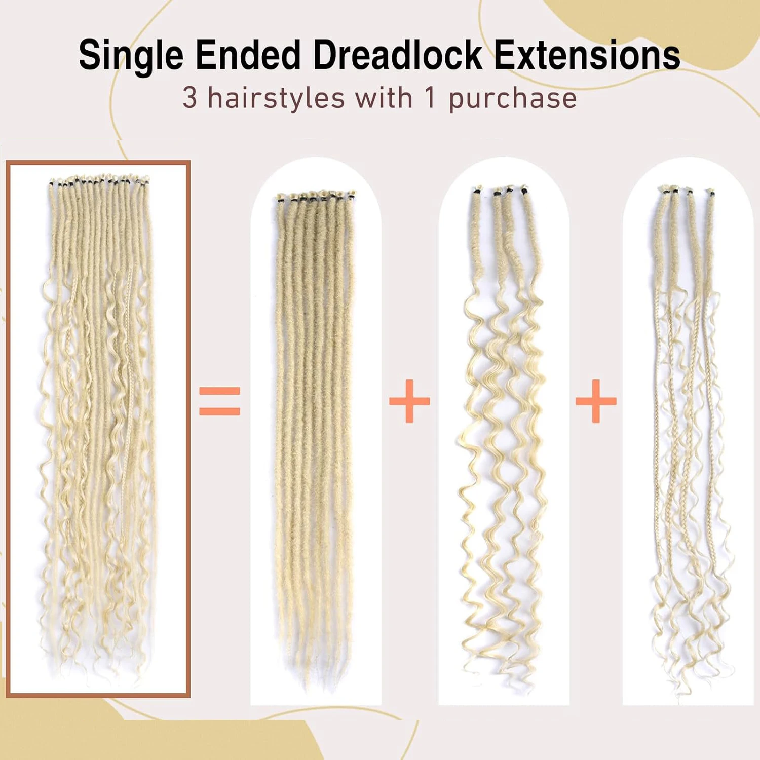 24 Inch Synthetic 8 Strands/Lot SE Dreadlocs Braids Hair Extensions, 3 In 1 Mixed Hippie Style Single End Dreadslocks for Women