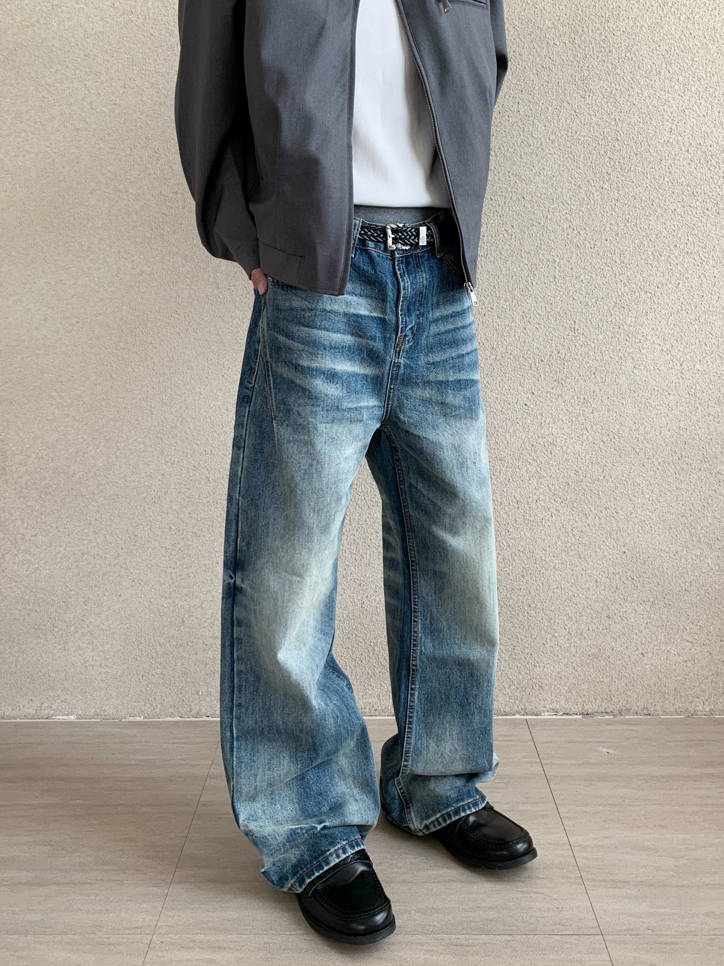 Jeans Vintage Estilo Americano para Homens e Mulheres, Calças Longas Casuais de Perna Larga e Corte Reto