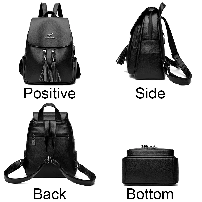 High Quality Soft Leather Backpacks For Women Solid Color Simple Girls School Bags Vacation Casual Travel One Shoulder Backpack