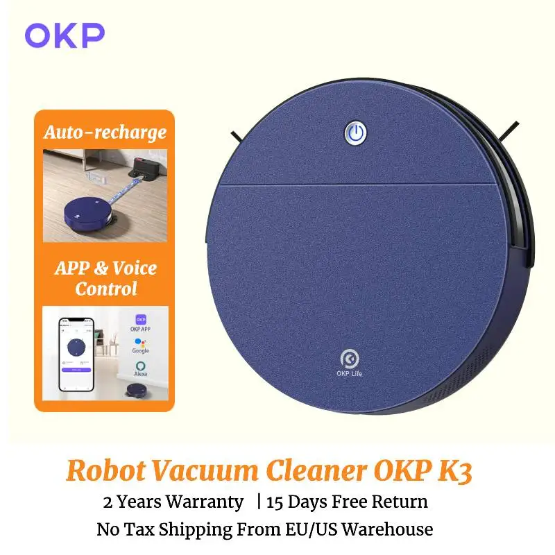 

OKP Robot Vacuum Cleaner K3 2000Pa Strong Suction Self-Charging home appliance,5 Cleaning mode for Hardfloor and Carpet