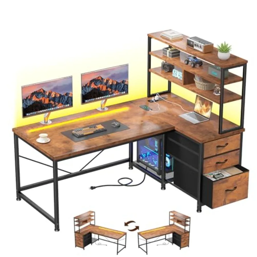 Computer Desk with 3 Drawers Shelf for Bedroom Home Office: Engineered Wood, White, Spacious Storage Modern Design