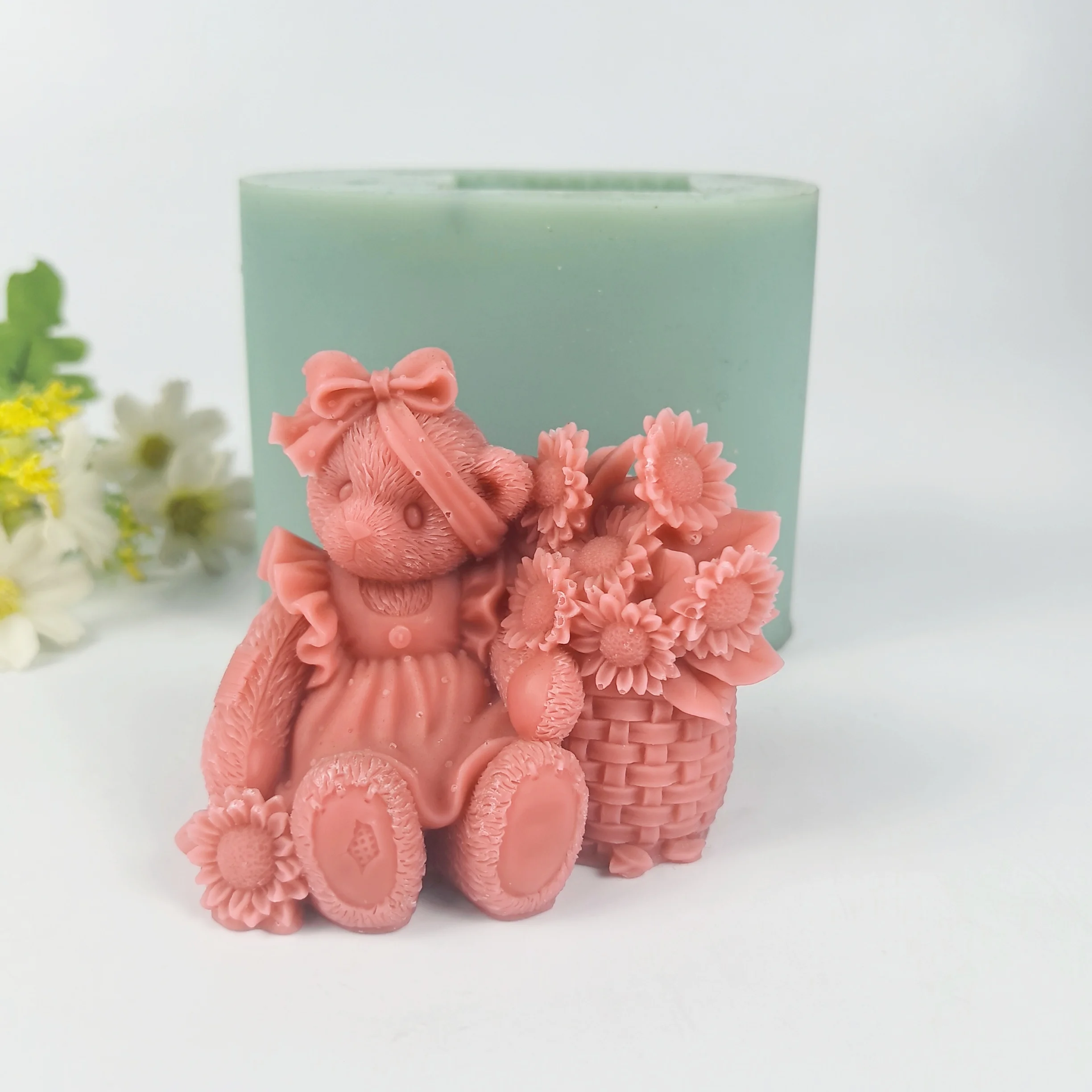 

3D Animals Moulds Silicone Mold Teddy Bear Sunflower Basket Candle Soap Molds Wedding Birthday Handmade Clay Resin Mould DW0517