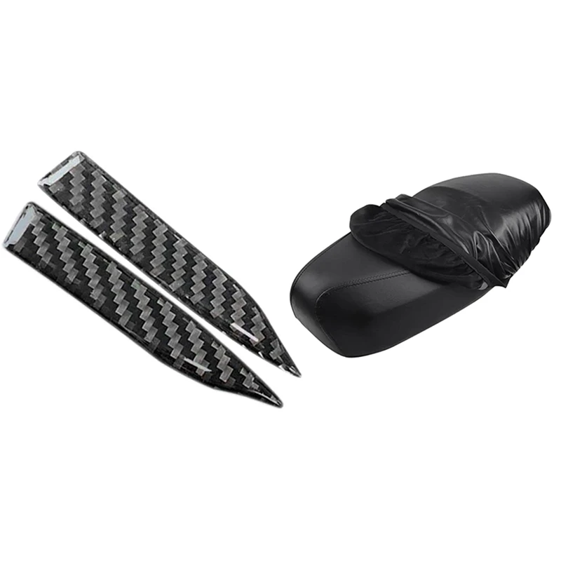 1 Pair Rearview Mirror Protector Strip Sticker Anti-Collision Strip & 1 Pcs Motorcycle Scooter Leather Seat Cushion