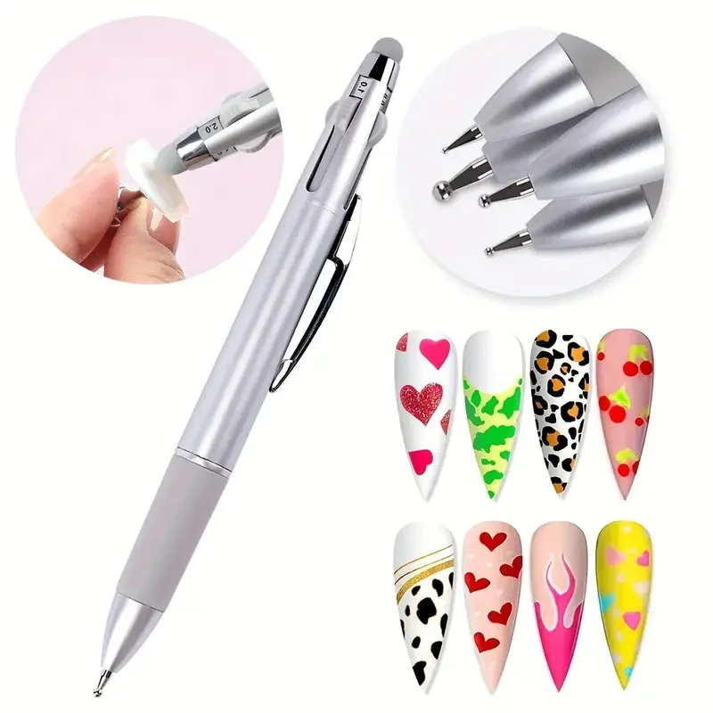 

5-in-1 Press-Type Multi-Headed Nail Art Tools Nail Art Dotting Pen for Wave Point/Smudge/Wire-Drawn/Spot Drill & Dusting Powder*