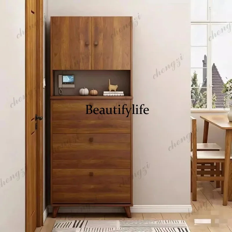 Natural Modern Tall Shoe Cabinet Wooden Adjustable Salon Living Room Shoe Rack Organizer Display Zapatero Tela Furniture