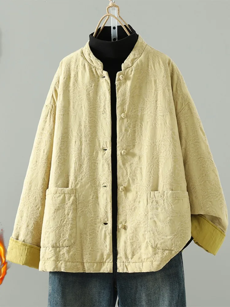 

Новая китайская хлопковая куртка Sle Zen Thiened, женская зимняя художественная национальная хлопковая одежда с воротником-стойкой и бу...