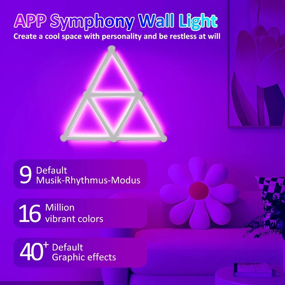 9PCS RGBIC LED Wall Light Bars with Music Sync Multicolor Wall Lamp,16 Million Colors USB APP Control for Game Room Home Decor