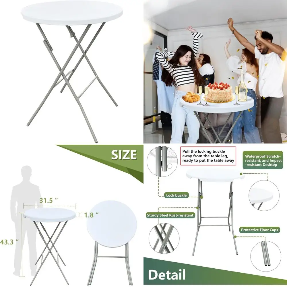 

Round Plastic Folding High Top Bistro Table, Portable Bar Height, No Assembly Needed