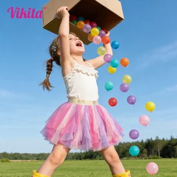 VIKITA Kids Princess Skirt Irregular Layered Mesh Tulle Tutu Mini Ballet Casual Skirt for Girls Pink Birthday Party Costumes