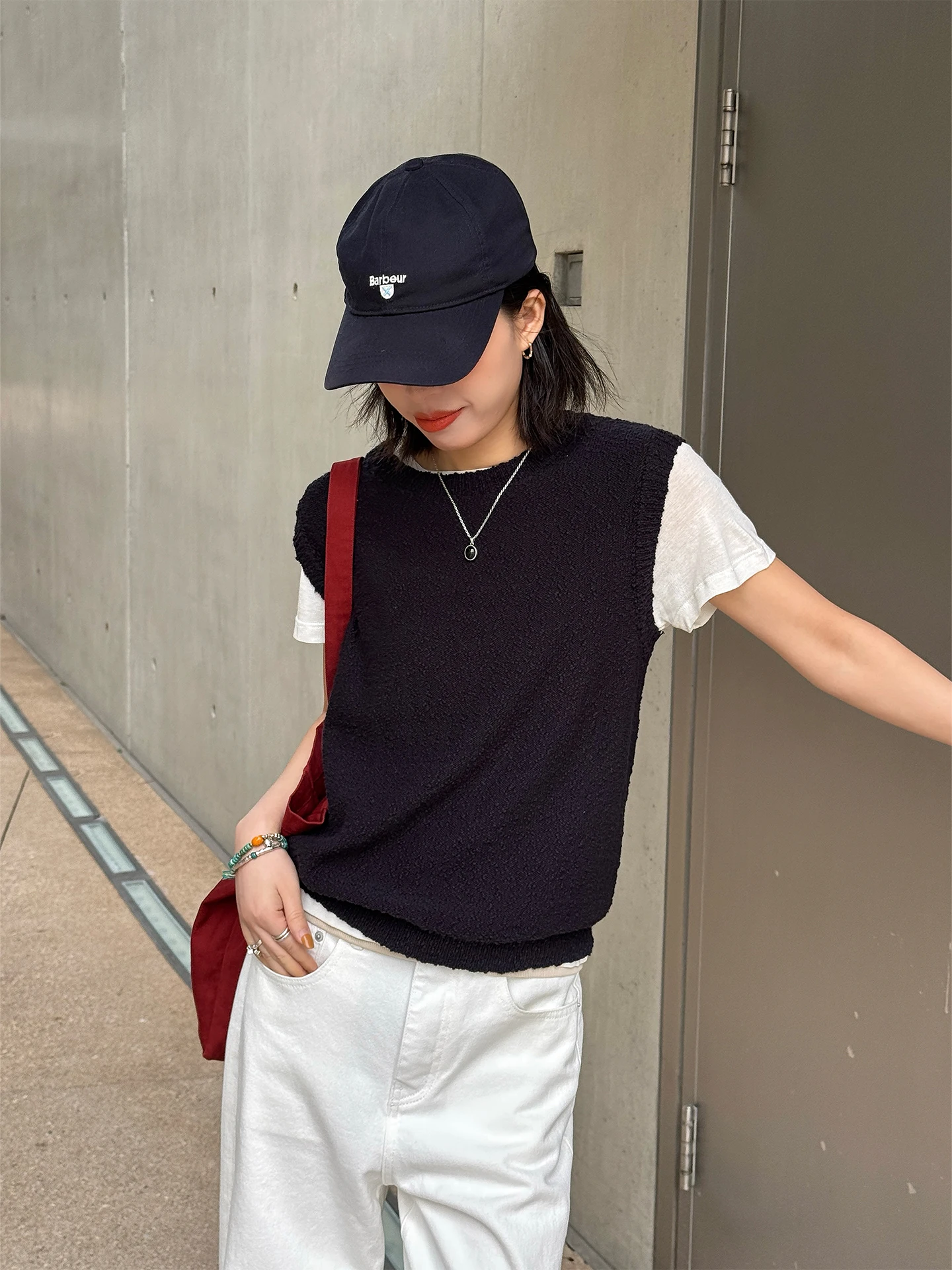 

Black Knitted Cotton Vest Women's Sleeveless Top Spring Summer New Style Pure Cotton Comfortable Fit round Neck Casual Wear
