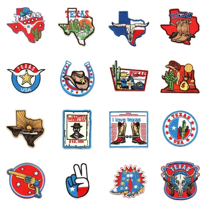 

30pcs/Lot Luxury Fashion Embroidery Patch Texas Map Cactus Boots Hat Shirt Bag Clothing Decoration Accessory Craft Diy Applique