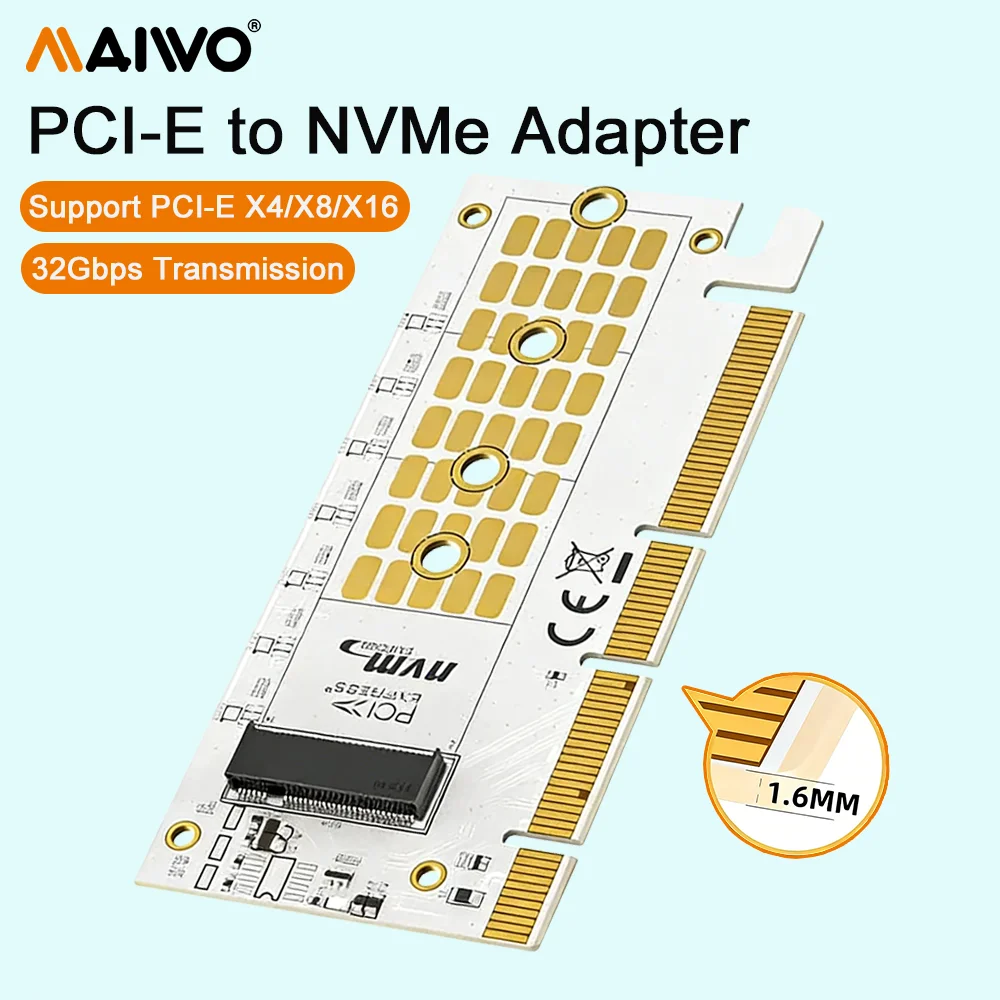 

Карта расширения MAIWO PCI-E X16 Gen4, 64 Гбит/с, адаптер M.2 NVME на PCIE 4.0 X16, алюминиевый сплав, для твердотельных накопителей 2280/60/42/30
