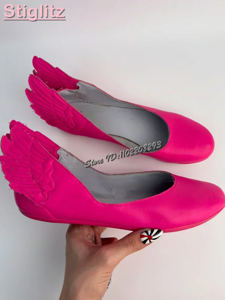 

Розово-красные балетки с шитьем в стиле ретро, круглый носок, неглубокие римские туфли на низком каблуке на плоской подошве с повседневной женской обувью, новинка лета 2023 г.