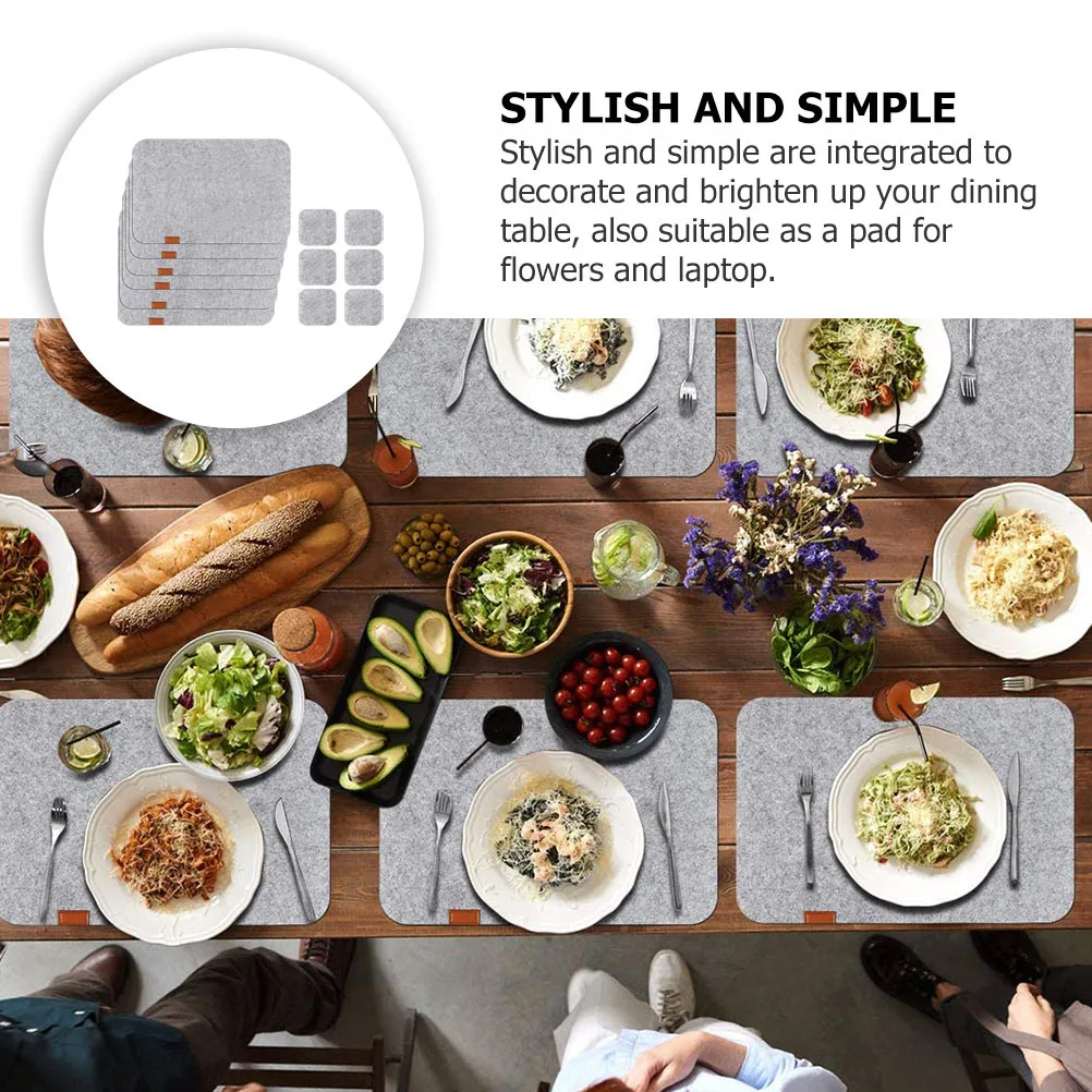 

12Pcs Felt Coaster and Placemat Set Grey Heat-Resistant Absorbent Soft Washable Table Mats for Dining Laptop Flower Pad
