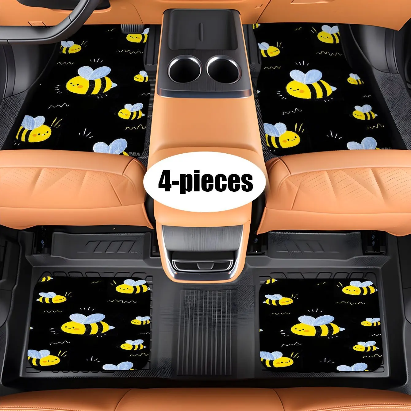 4pcs Car Floor Mats, Unique Cute Bee Pattern Design, All-Season Use. Beautiful Car Accessories For Decoration, Fit For Sedans/S