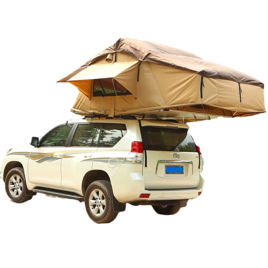 4 Person Waterproof Car Rooftop Tent With 280G Rip-stop Canvas & Ladder Accessory Roof Tent for Camping Outdoor