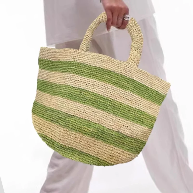 

Fashion Lafite Grass Woven Bag Handmade Striped Shoulder Bag Versatile Handbag Vacation Beach Bag Women's Bag