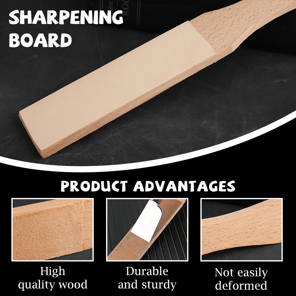 MIUSIE Wood Leather Sharpening Board Polishing Board Leather Knife Sharpener Sharpening Strop Tool Double Sided Polishing Board