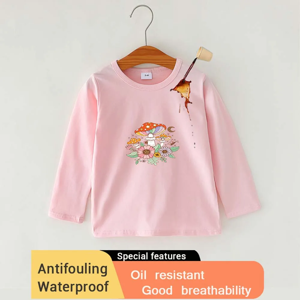 Children's long sleeved T mushroom with customizable patterns anti fouling waterproof oil resistant breathable and good