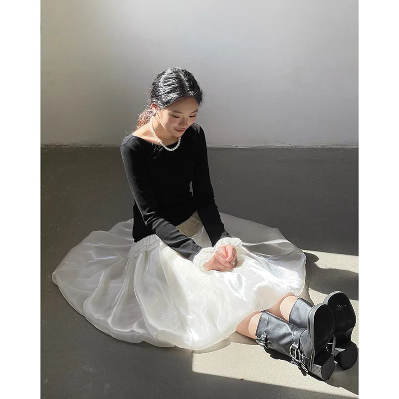 2025새로운 디자인 프렌치 대비 레이스 긴팔 셔츠 2025 봄 신상품