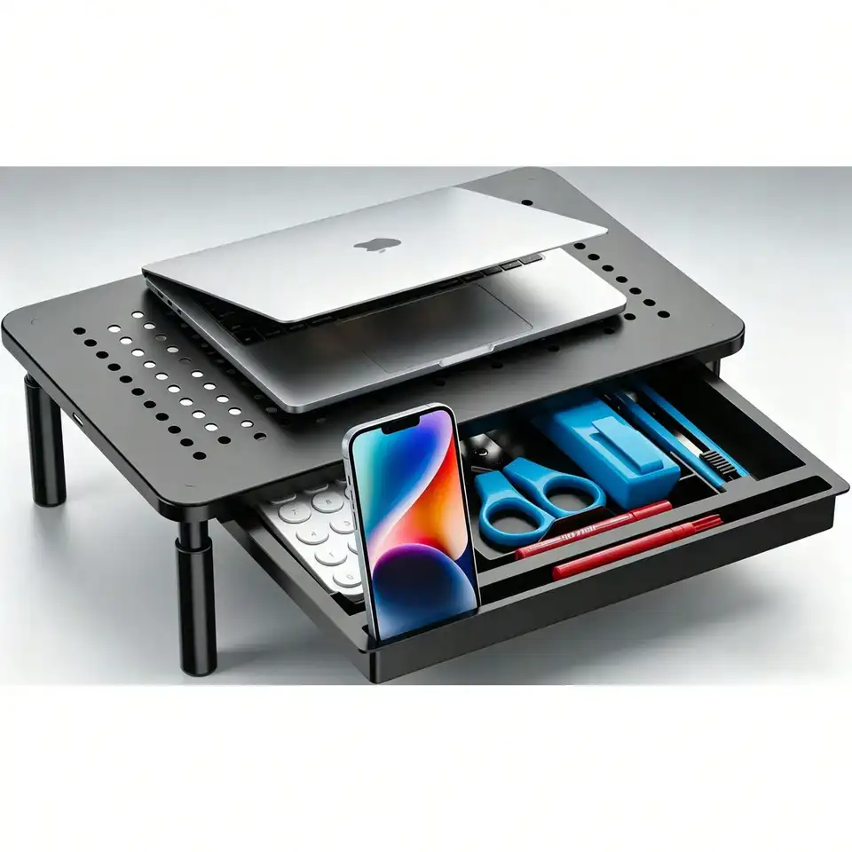 Adjustable Computer Monitor Stand with Storage