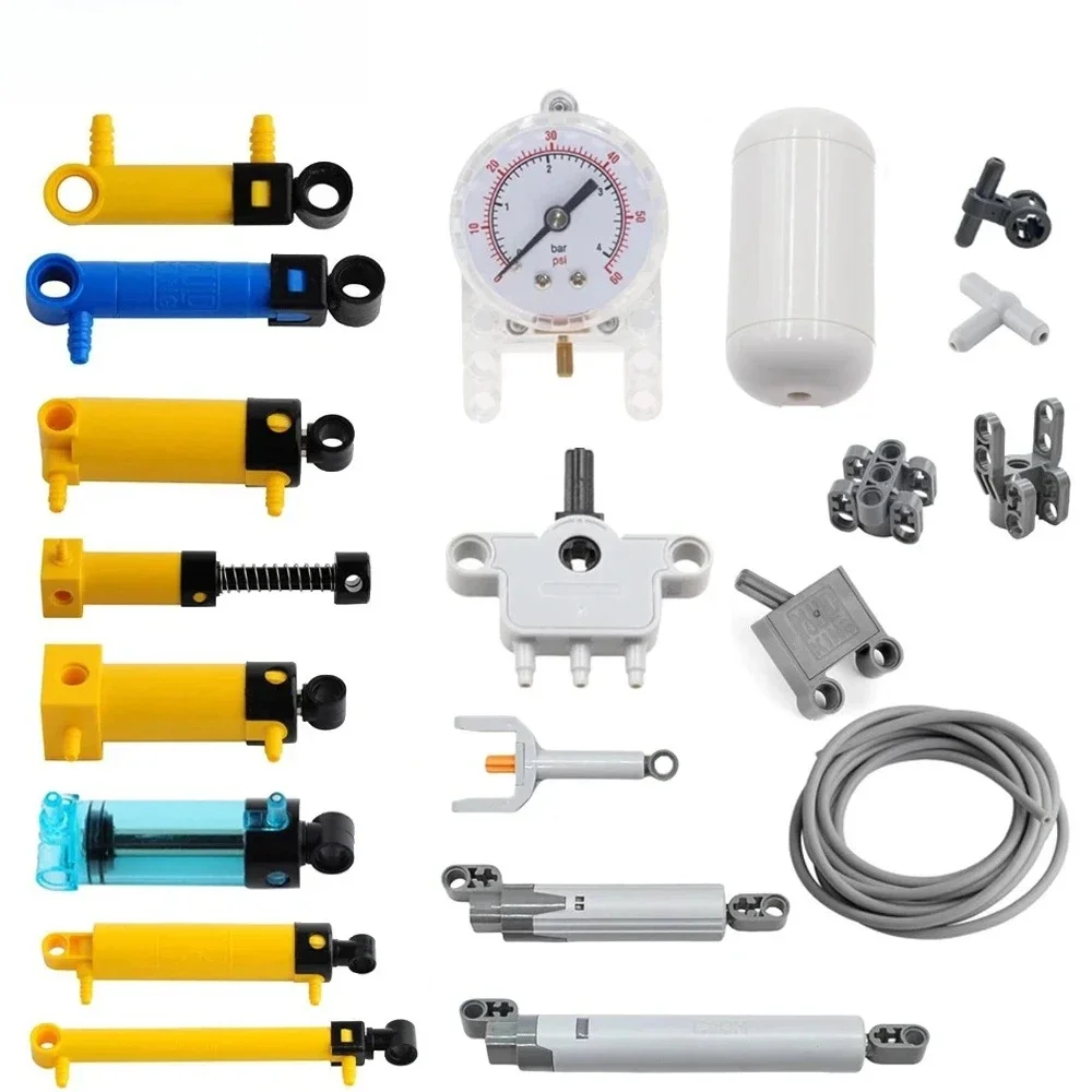 MOC Bricks Technical Parts Pneumatic Pump Small V2 with Reinforced Cylinder Hose Air Power Bricks Compatible With 8800 Blocks