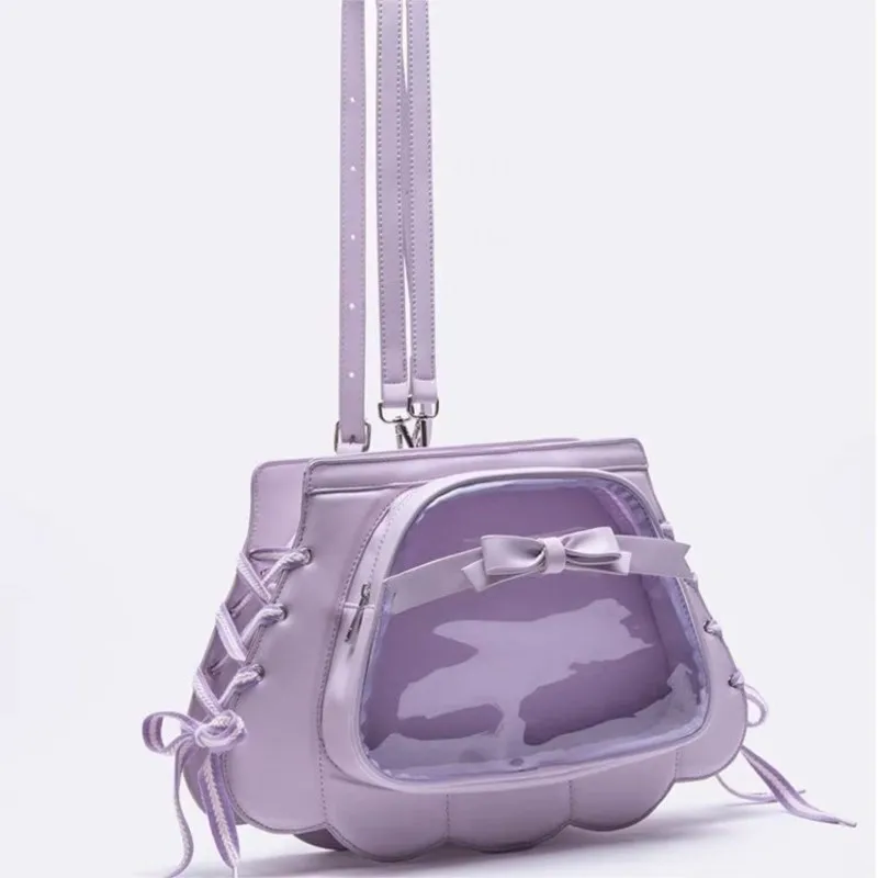 

JIAERDI Sweet Cute Bow Shell Backpack Women Large Capacity Transparent Anime Ita Bag Ladies Purple Daily Versatile Daypack Chic