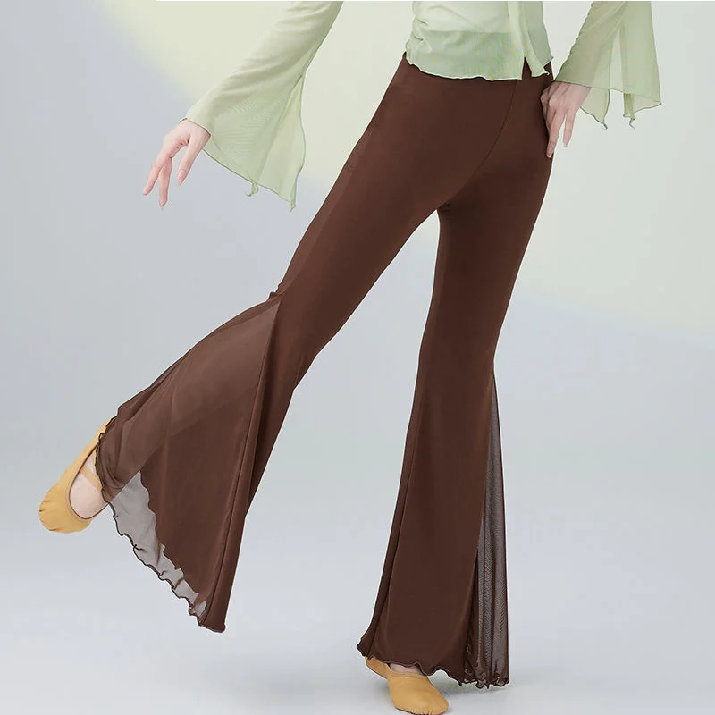 Celana Kaki Lebar Modis Cocok untuk Semua Musim Panas Celana Panjang Elastis Wanita Flare Pinggang Elastis Warna Polos Benang Jaring Modis Wanita