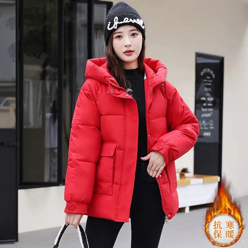 Winter solid color loose Parker Womens Loose Casual Simple All-match Outerwear Coats Fashion Thick Warm Jackets Female