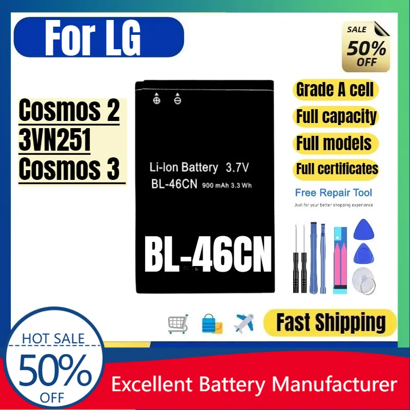 0 Cycle BL 46CN Battery for LG Cosmos 2 Cosmos 3 VN251 Phone High Quality Replacement Bateria Lithium Ion Grade A Cell &Tools