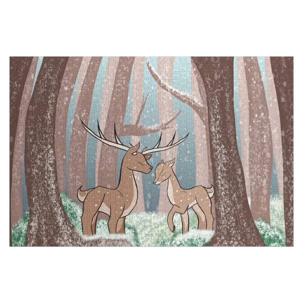 Spotted Deer couple in a snowy forest Jigsaw Puzzle Personalized Toy Custom Jigsaw Christmas Toys Puzzle