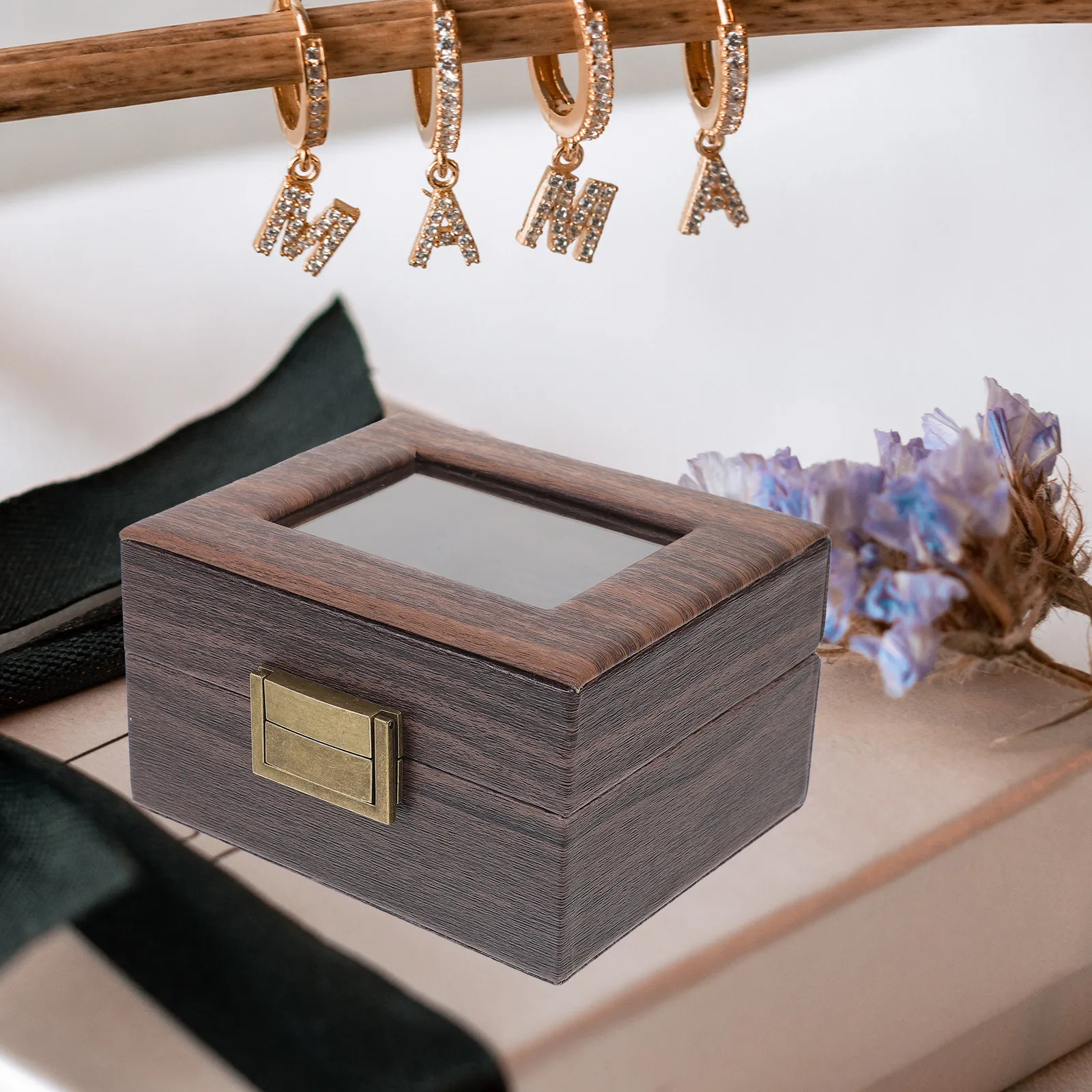 

Small Wooden Jewelry Box Retro Chic Design with Transparent Lid Lightweight Sturdy Jewelry Storage Case for Rings Earrings