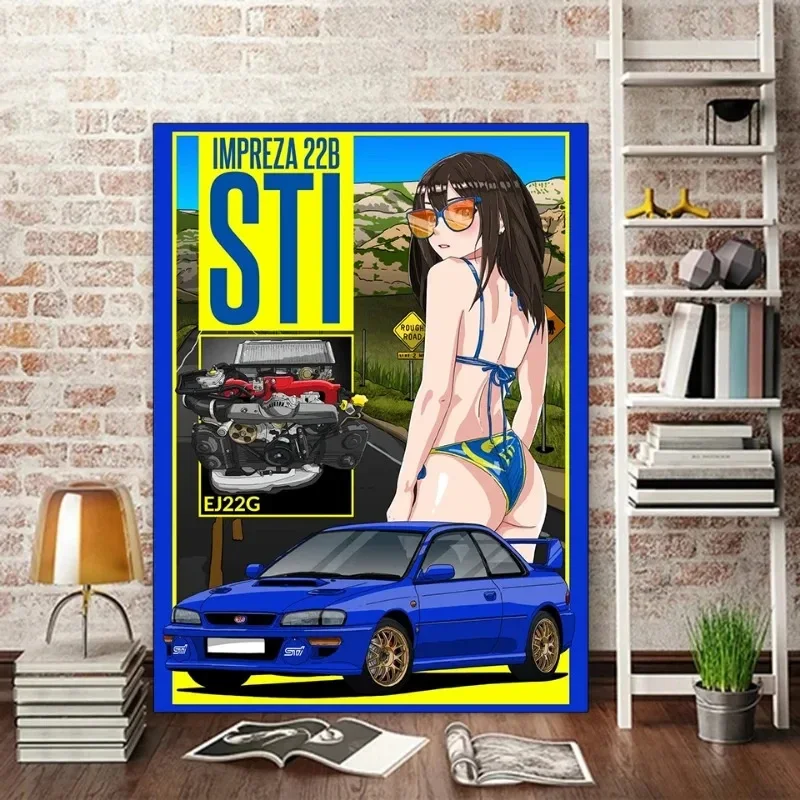 Nissan Skyline G-GTR Poster Anime Girl Japanese Brand Car Vintage Canvas Painting Wall Art Picture for Living Room Home Decor