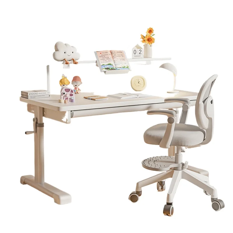 New solid wood children's study table, lifting hole board writing table, bookshelf chair set