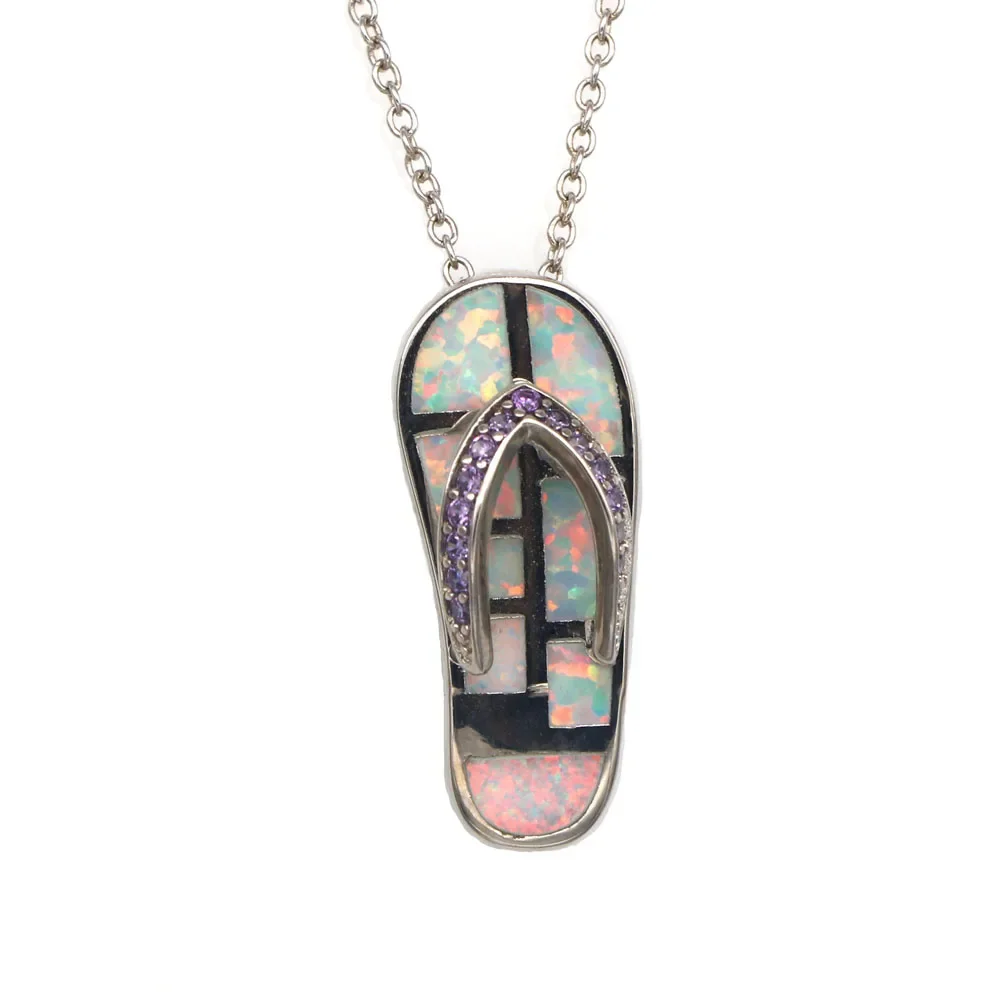 JLP2659 New Fip-flops Opal Pendant Necklace Fashion Pop White / Blue Opal Slippers Pendant Necklace Women's Fashion Jewelry