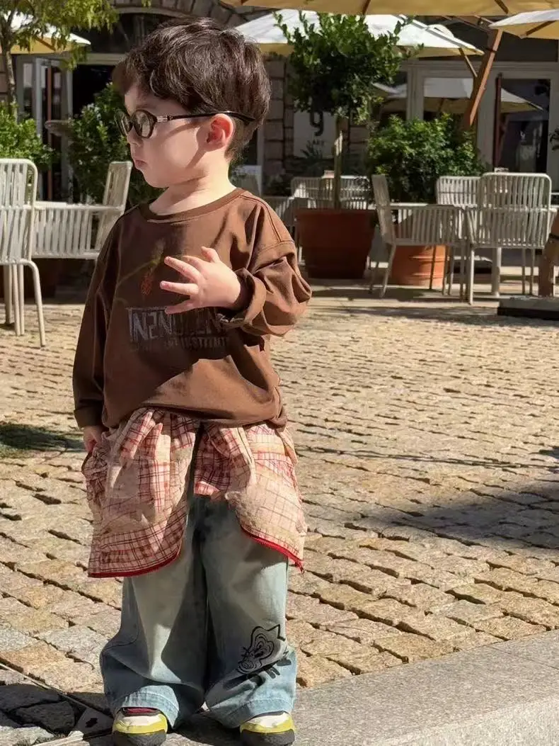 Boys' Outerwear New Fashionable Shirt For Spring And Summer Stylish Vintage Long-sleeved Checkered Shirt For Children