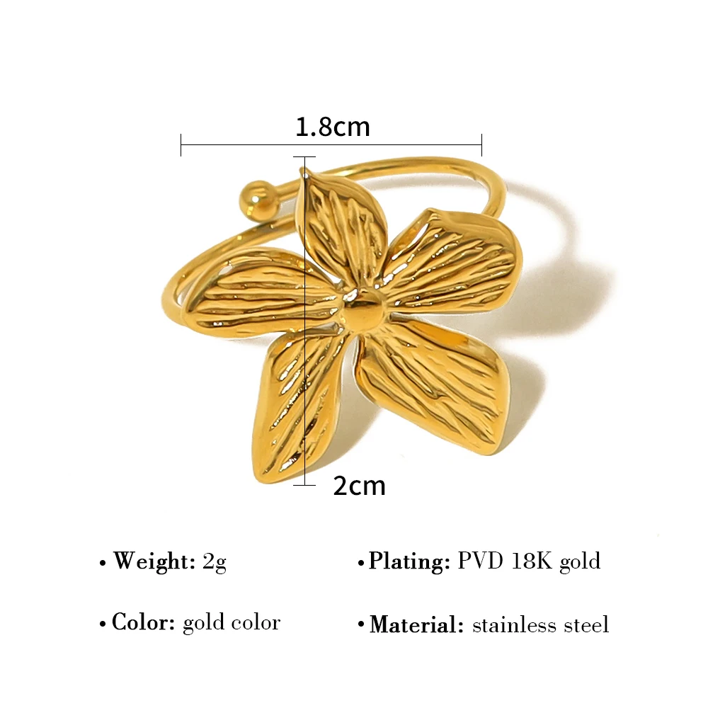 YACHAN Modny nieregularny kwiat ze stali stalowe pierścienie dla kobiet w stylu Vintage regulowany 18K pozłacany elegancka biżuteria — zdjęcie 7