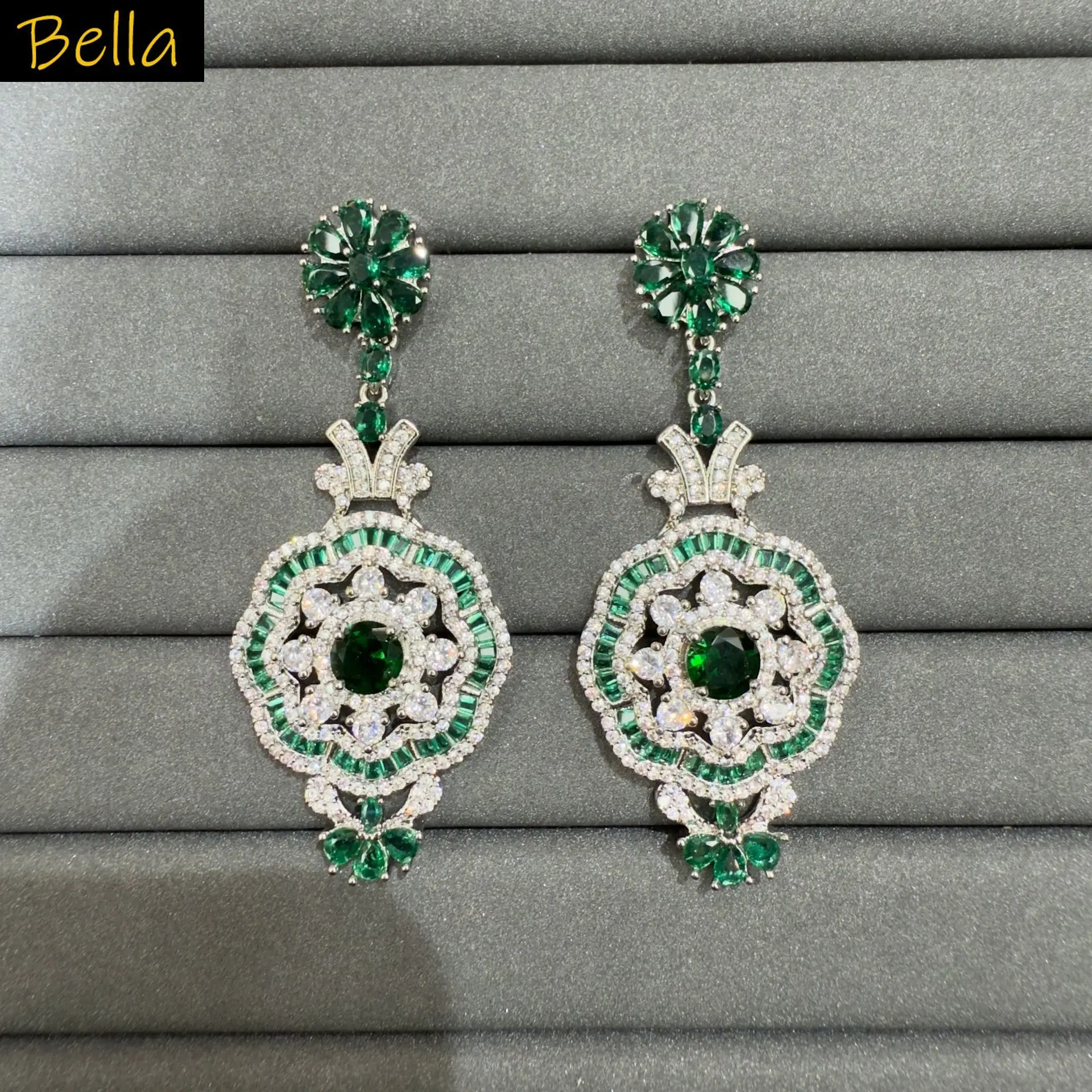 luxury cubic zirconia necklace and earrings for women jewelry set gala event wedding dinner party pink blue green flower jewelry