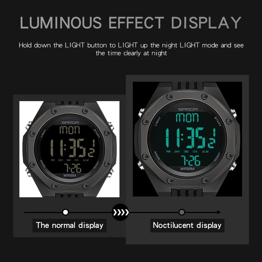 New Sports Military Men\'s Watches LED Digital Watch Electronic Wristwatches for Male 50M Waterproof Relogio Masculino SANDA 6093