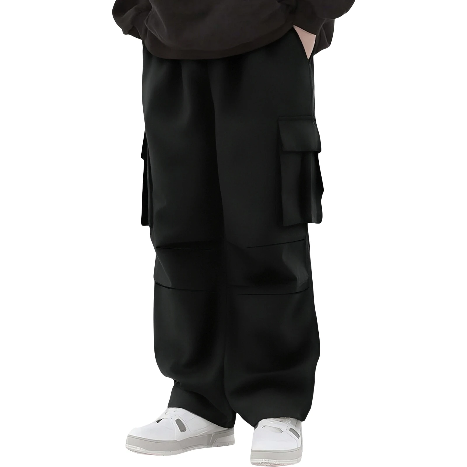 

Men s Cargo Pants Casual Solid Color Drawstring Elastic Waist Straight Leg Trousers with Pockets