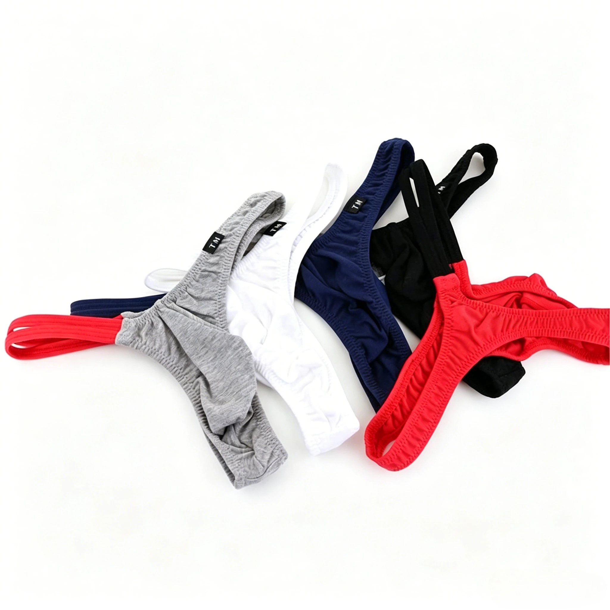 Cotton Thong Underwear for Men Contrast Red Double Back Strap Low Rise U-Pouch High Elastic Breathable Sexy Male T-back