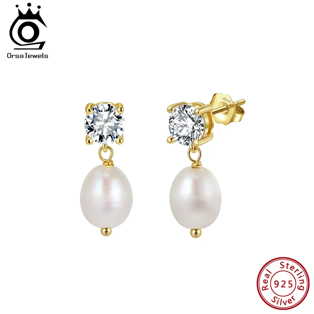 

Серьги ORSA JEWELS из настоящего серебра 925 пробы с блестящими фианитами и нерегулярными барочными жемчужинами для женщин, подарки на день рождения, ювелирные изделия GPE131