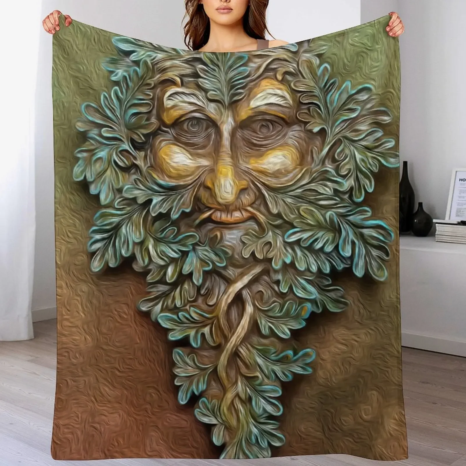 Green Man Sculpture Digital Art Throw Blanket Soft Big Personalized Gift Beach Heavy Blankets