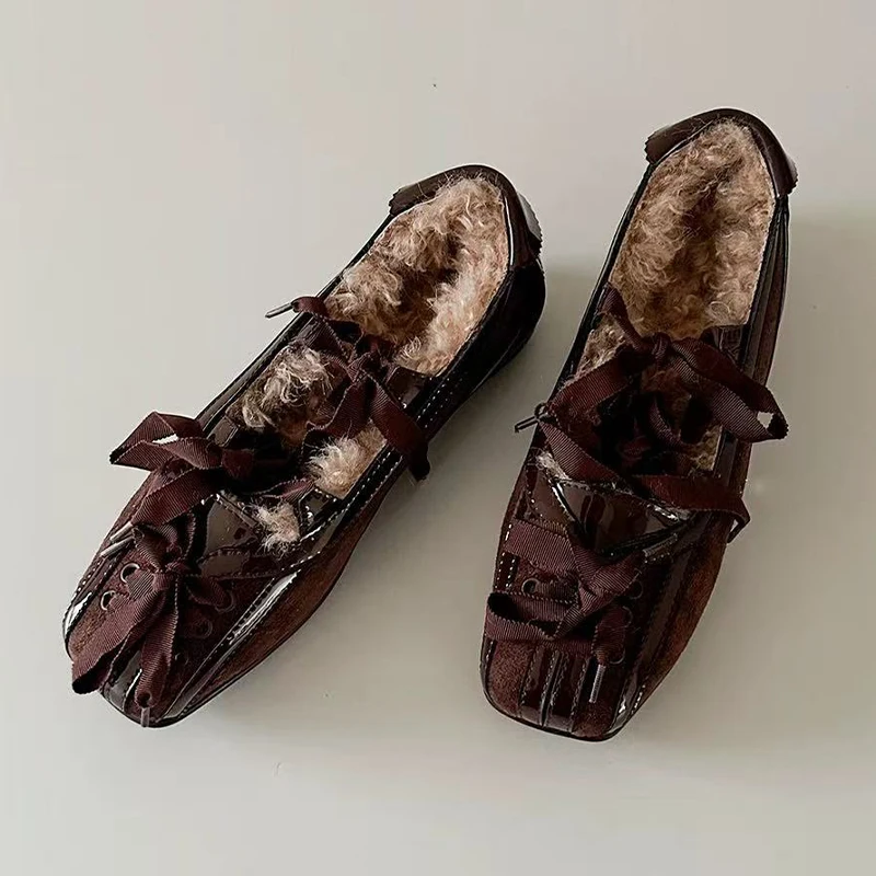 

Женские лоферы на плоской подошве. Теплая спортивная обувь Мэри Джейн с квадратным носком. Новые зимние хлопковые ботинки. 2025 г. Дизайнерская мода Zapatos De Mujer.