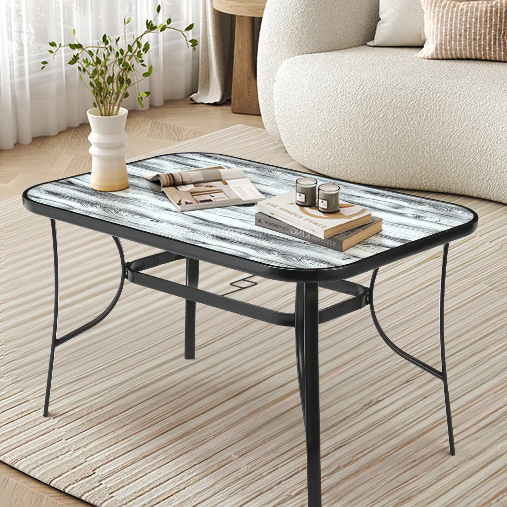 Garden Tempered Glass White Wood Grain Coffee Table