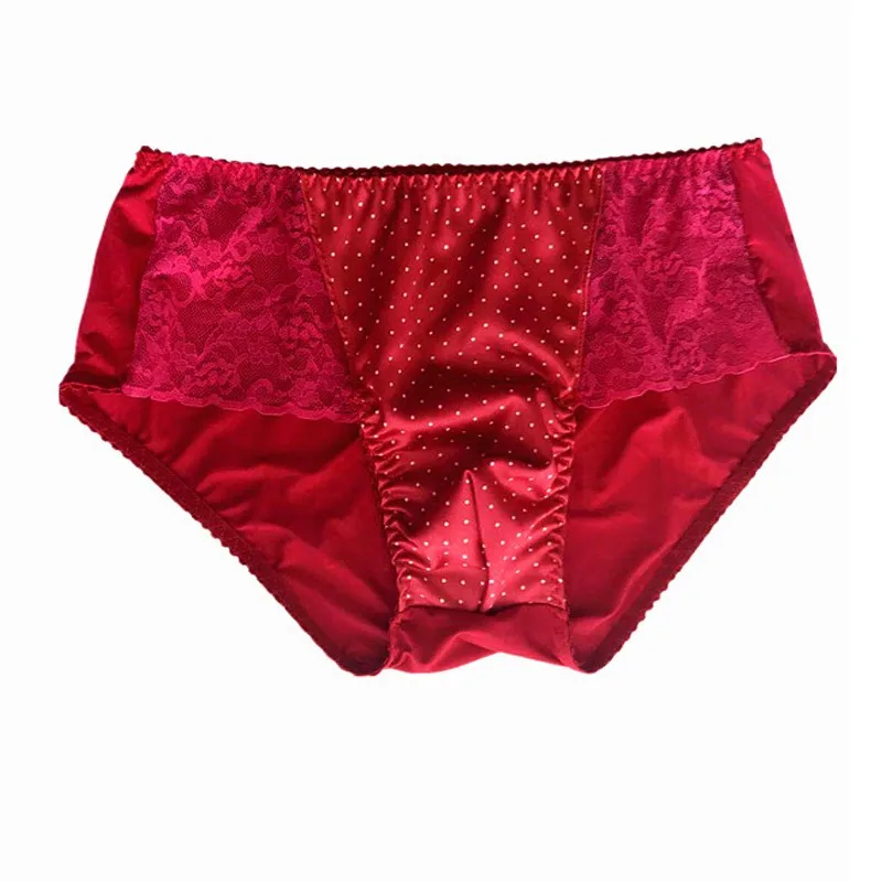 Red Underwear Mens Small Dot Lace Sissy Panties Soft Fabric Floral Low Rise Stretchy Erotic Lingerie Sexy Gay Men Panty - view 4
