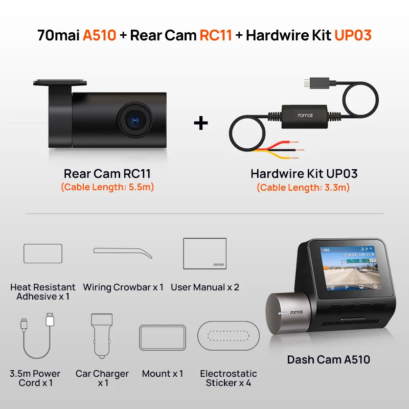 Global Version New 70mai Dash Cam A510 1944P 3K Image HDR GPS ADAS